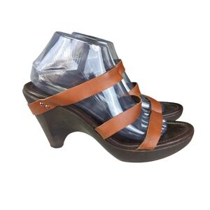 Vtg Donald‎ Pliner Sandals Women's Size 10M Leather Strappy Wooden Heel Brown